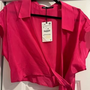 Pink Zara top with tie detail